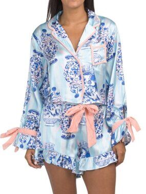 8 OAK LANE 2pc Satin Ruffle Ginger Jar Top And Shorts Pajama Set